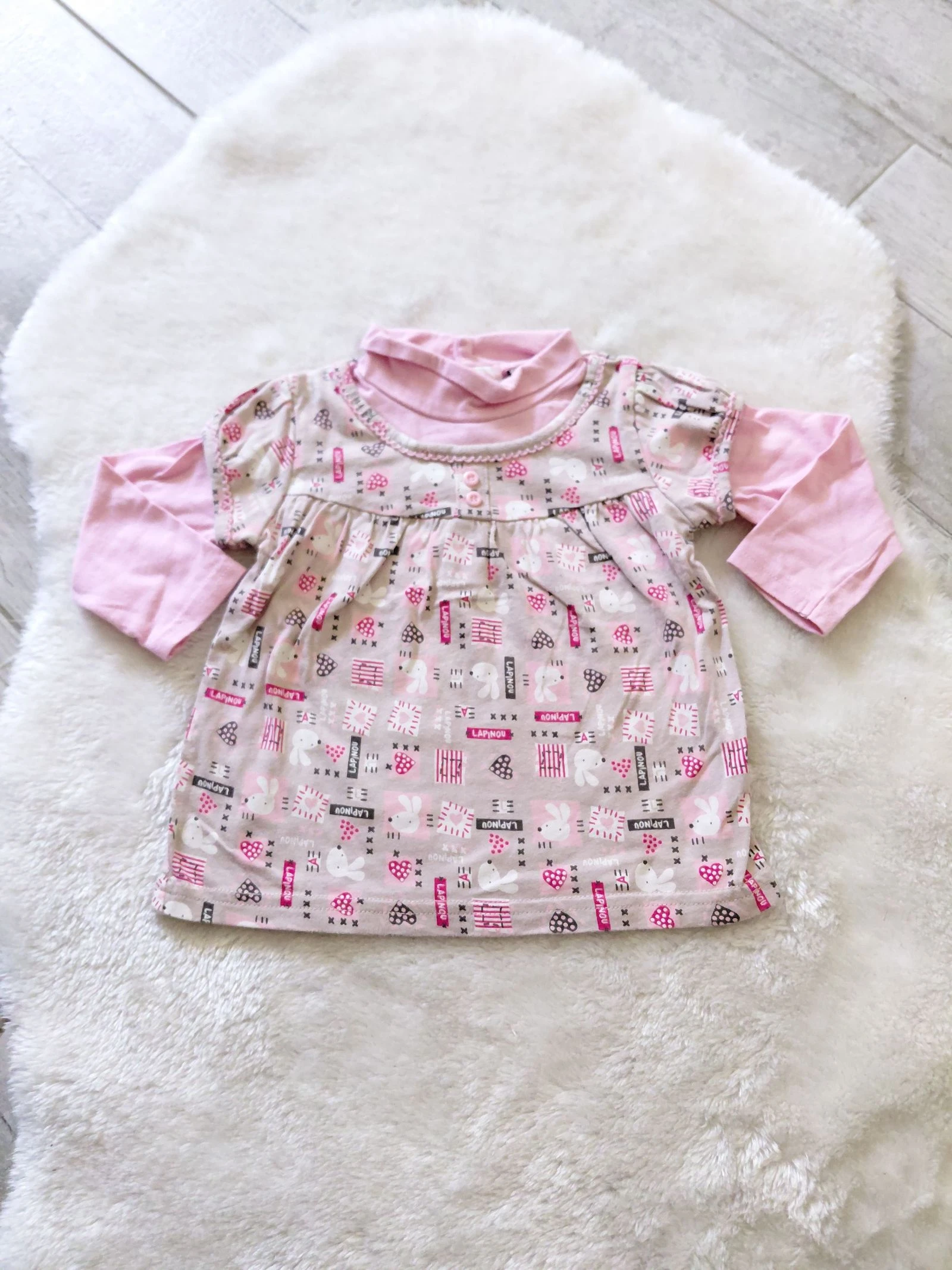 T-shirt manches longues rose clair col rouler 12 mois